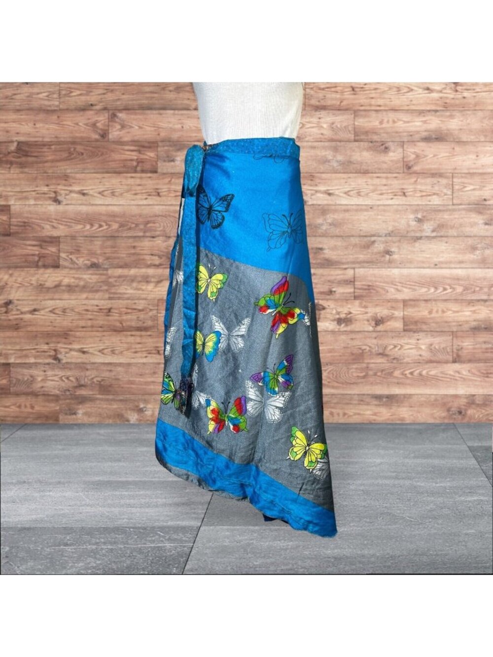 Boho Wrap Skirt Double Layer Sari Multi Wear 36 Butterflies Festival Hippie